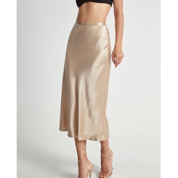 Commense Dresses & Skirts - NWT Commense High Waisted Satin Flowy Midi Skirt